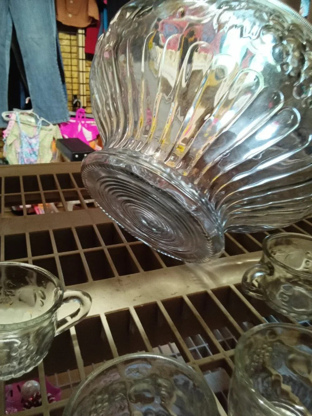 Vintage Glass Punch Bowl Set with 8 Cups - 25% Off When You Bundle 5+ Items